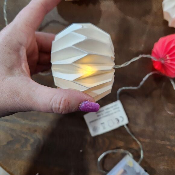 Red and White Battery Operated Paper Lantern String Lights Novelty Holiday Decor - Picture 2 of 4